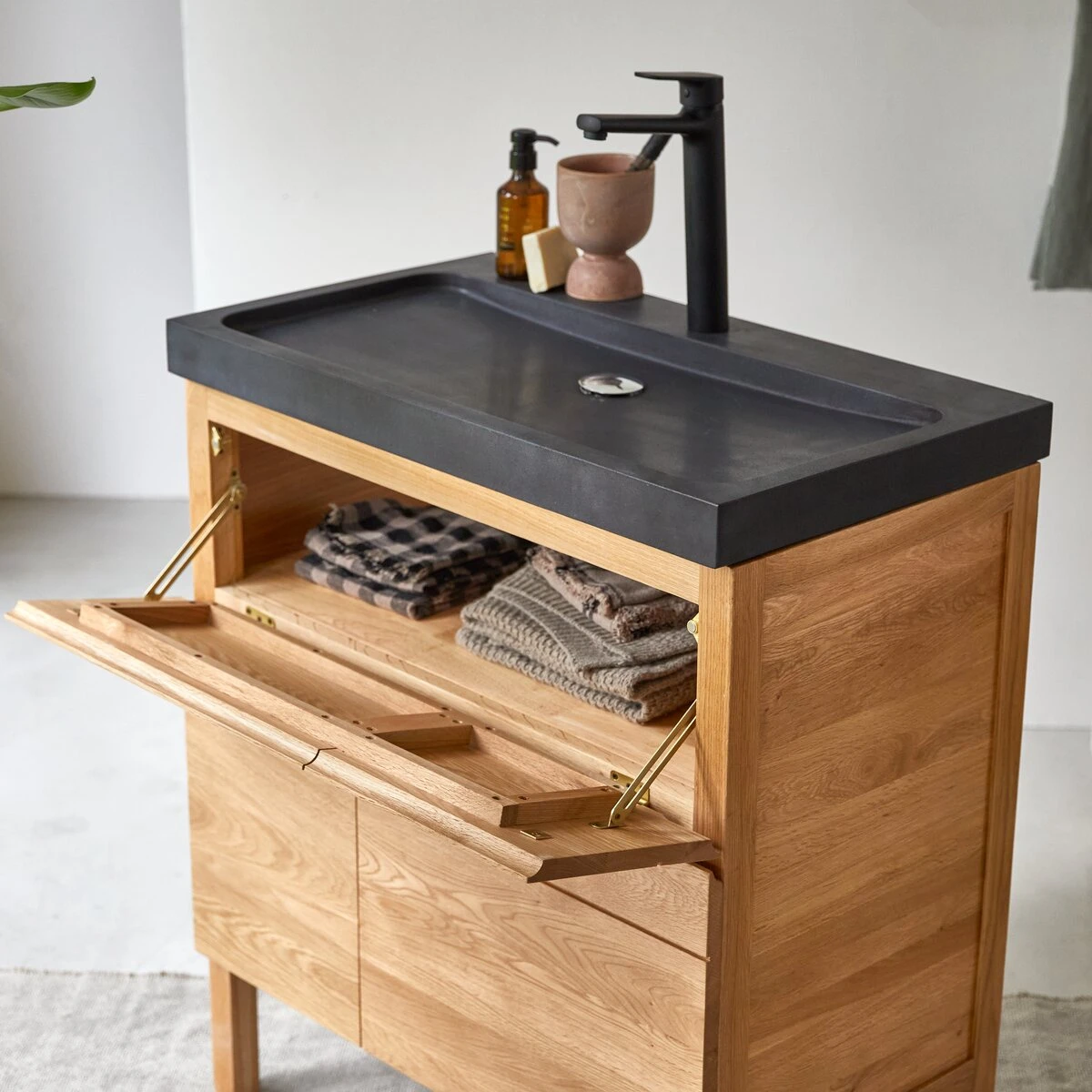 Easy Solid Oak And Lava Stone Bathroom Cabinet 80 Cm Ref. 2248 4 Easy Solid Oak And Lava Stone Bathroom Cabinet 80 Cm Ref. 2248 - Image 2