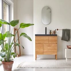 Easy Solid Oak And Lava Stone Bathroom Cabinet 80 Cm Ref. 2248