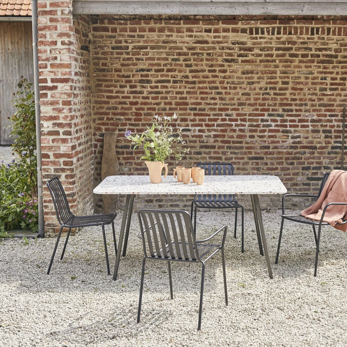Elio Brown Premium Terrazzo And Metal Rectangular Garden Table, Seats 4–6. Ref. 6361 3 Elio Brown Premium Terrazzo And Metal Rectangular Garden Table, Seats 4–6. Ref. 6361