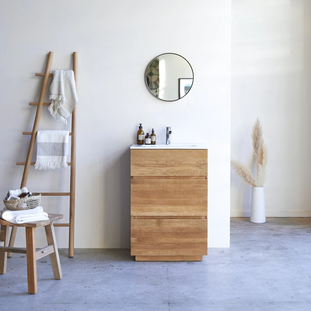 Karl Solid Oak And Ceramic Bathroom Cabinet 60 Cm Ref. 2676 3 Karl Solid Oak And Ceramic Bathroom Cabinet 60 Cm Ref. 2676
