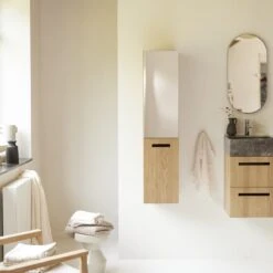 Line Solid Oak Tall Cabinet With Mirror Ref. 6405