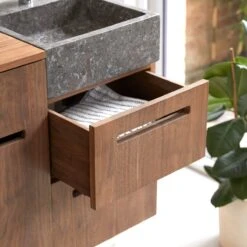 Line Solid Walnut And Marble Vanity Unit 85 Cm Ref. 4877 -Tikamoon 1200 1200 line solid walnut and marble vanity unit 85 cm 4