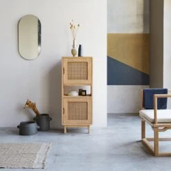 Luis Solid Elm And Canework Low Bookcase Ref. 2477