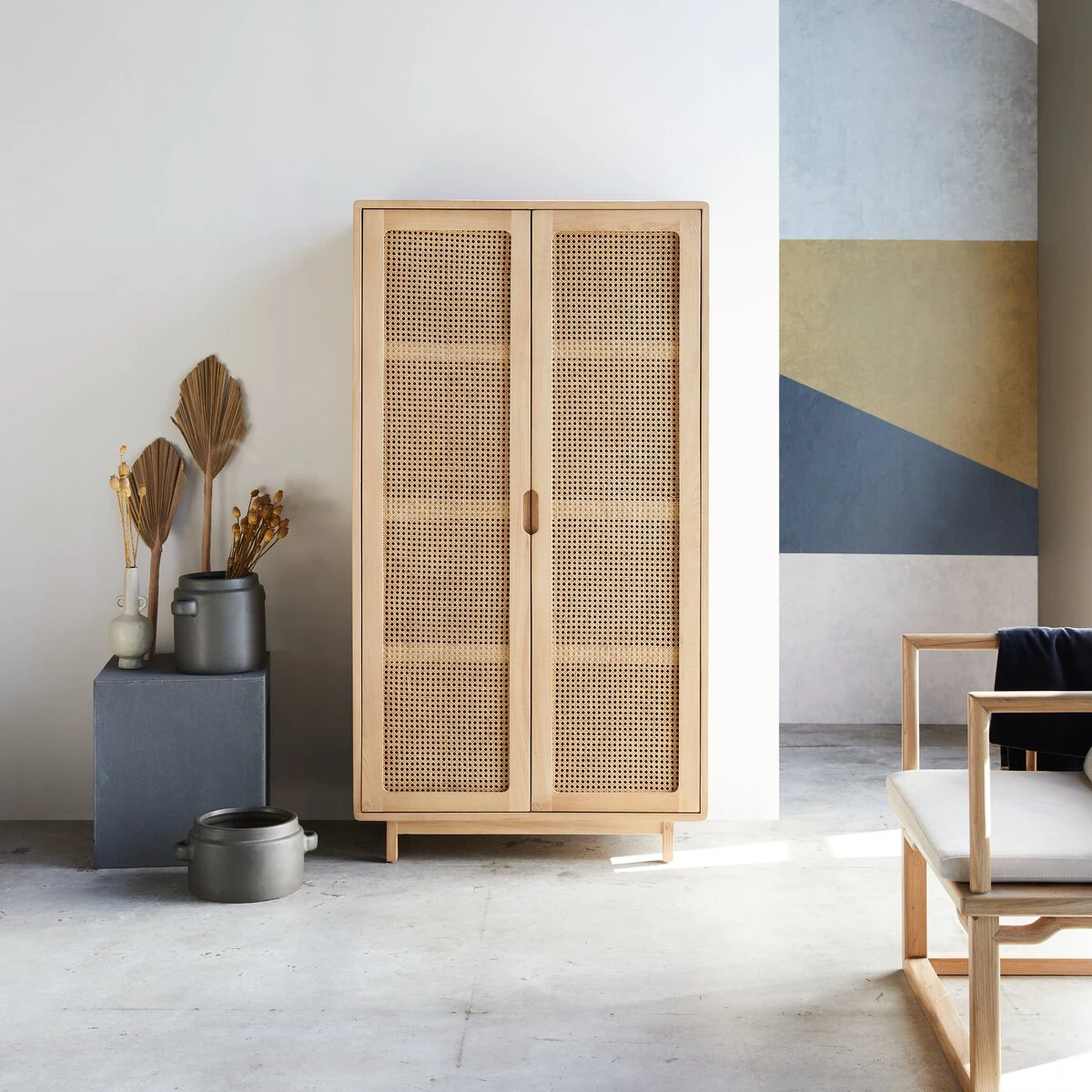 Luis Solid Elm And Canework Storage Cupboard Ref. 2547 3 Luis Solid Elm And Canework Storage Cupboard Ref. 2547