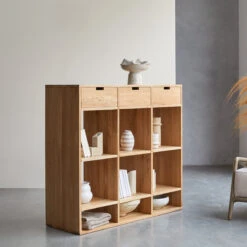 Miho Low Bookcase In Solid Oak Ref. 5641 -Tikamoon 1200 1200 miho low bookcase in solid oak 3