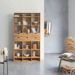 Miho Tall Bookcase In Solid Oak Ref. 5644