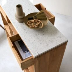 Miho White Solid Teak And Premium Terrazzo Console Table Ref. 4982 -Tikamoon 1200 1200 miho white teak and premium terrazzo console table 2
