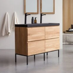 Nova Solid Oak And Lava Stone Vanity Unit 120 Cm Ref. 6174 -Tikamoon 1200 1200 nova solid oak and lava stone vanity unit 120 cm 3