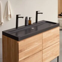 Nova Solid Oak And Lava Stone Vanity Unit 120 Cm Ref. 6174 -Tikamoon 1200 1200 nova solid oak and lava stone vanity unit 120 cm 6