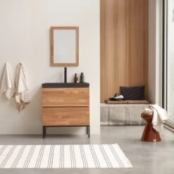 Nova Solid Oak And Lava Stone Vanity Unit 80 Cm Ref. 6173