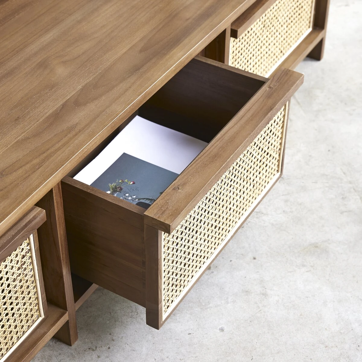 Roots Solid Reclaimed Teak And Canework TV Stand 160 Cm Ref. 3805 7 Roots Solid Reclaimed Teak And Canework TV Stand 160 Cm Ref. 3805 - Image 5