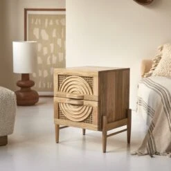 Sina Solid Mango Wood And Rattan Bedside Table Ref. 6283 -Tikamoon 1200 1200 sina bedside table in solid mango wood and rattan 6