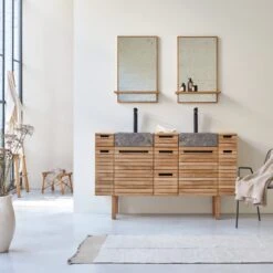 Slats Solid Teak And Marble Bathroom Cabinet 150 Cm Ref. 2591