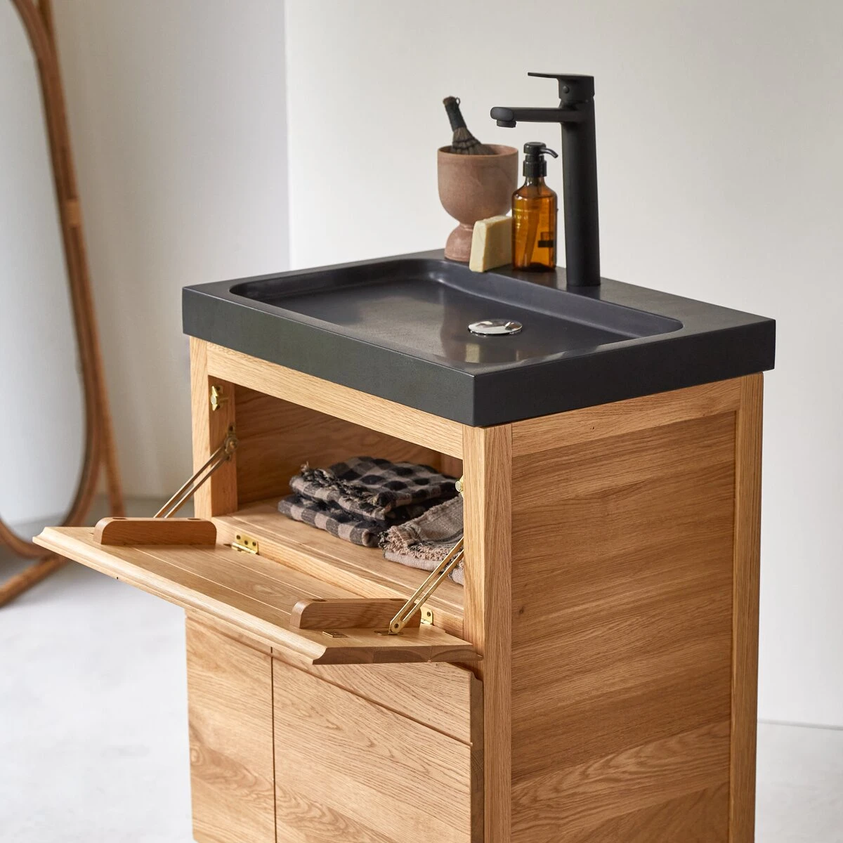 Easy Solid Oak And Lava Stone Bathroom Cabinet 60 Cm Ref. 6179 4 Easy Solid Oak And Lava Stone Bathroom Cabinet 60 Cm Ref. 6179 - Image 2