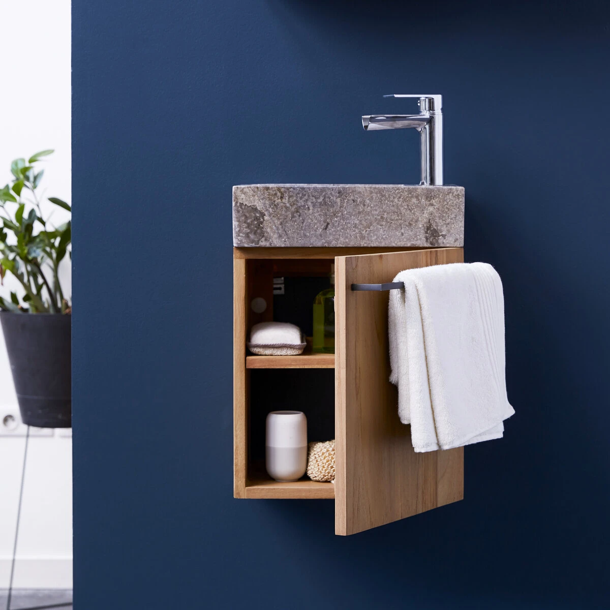 Stelle Solid Teak And Marble Vanity Cabinet Grey Ref. 2830 4 Stelle Solid Teak And Marble Vanity Cabinet Grey Ref. 2830 - Image 2