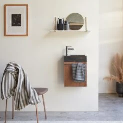 Stelle Solid Walnut And Black Marble Washbasin Unit Ref. 4919