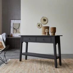 Thaki Black 2-drawer Console Table In Solid Pine Ref. 1756 -Tikamoon 1200 1200 thaki black in pine 2 drawer console table 4