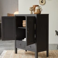 Thaki Black Solid Pine Cupboard 80 Cm Ref. 1754 -Tikamoon 1200 1200 thaki black pine dresser 80 cm 2
