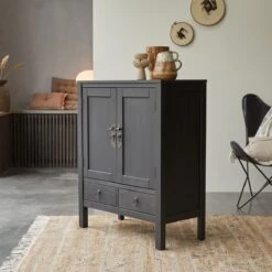 Thaki Black Solid Pine Cupboard 80 Cm Ref. 1754 -Tikamoon 1200 1200 thaki black pine dresser 80 cm 3